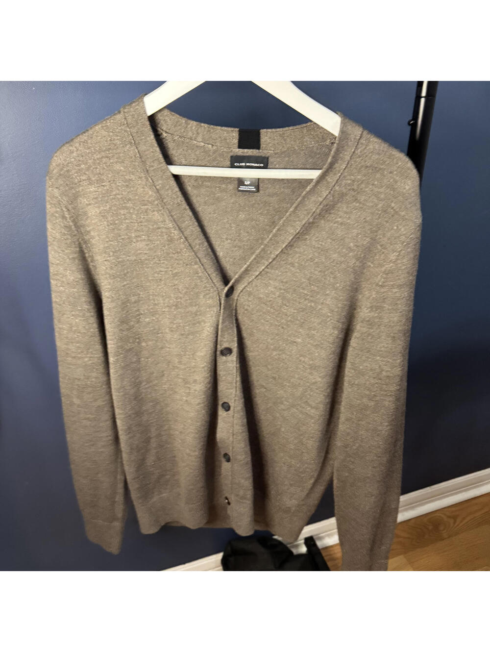 Club Monaco, Mens 100% Wool Cardigan, Tan Small